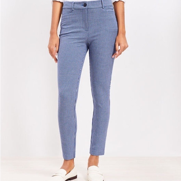 Loft Marisa Ankle Pants Blue Gingham - Picture 1 of 7